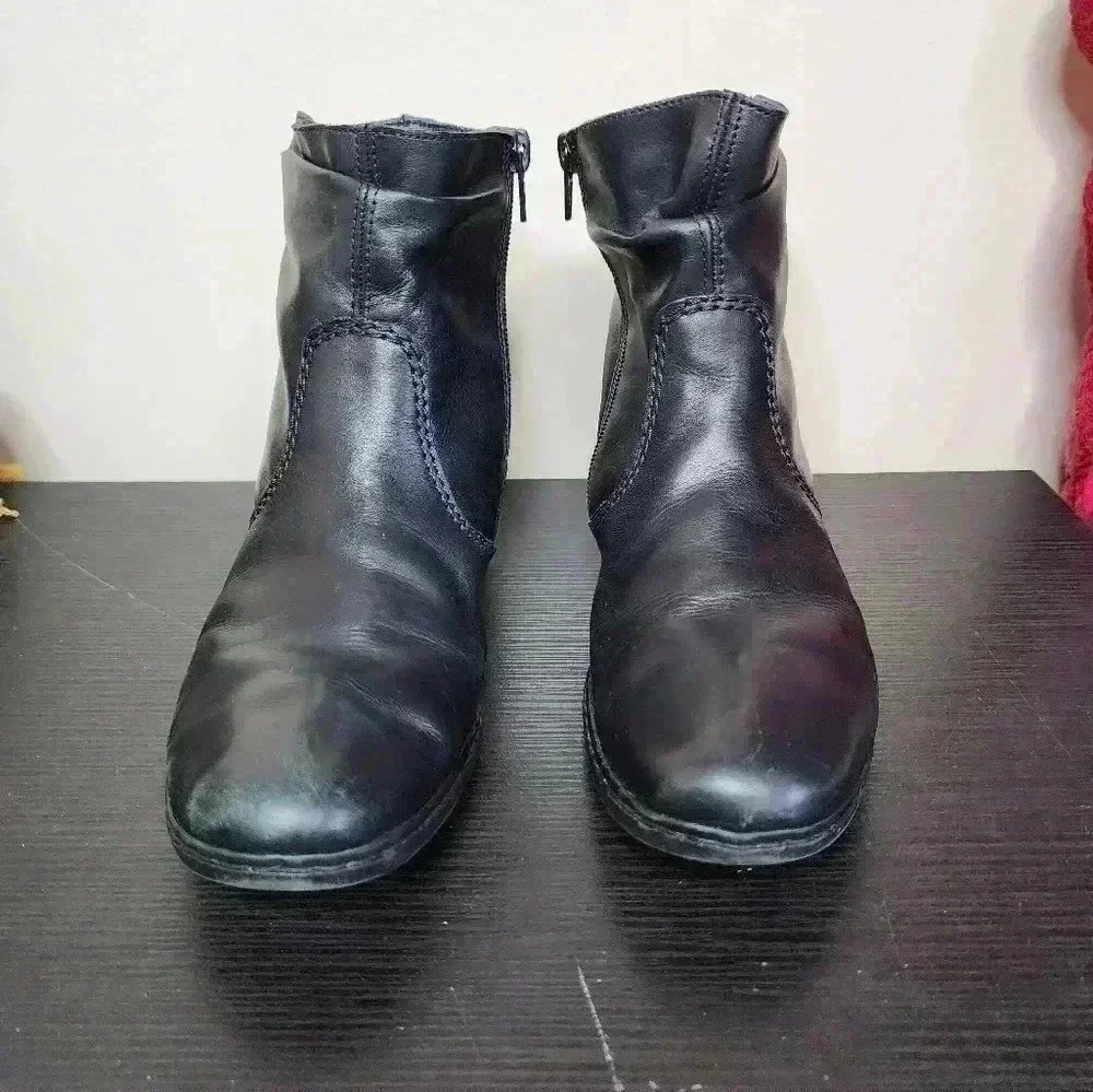 Rieker Boots Lynn 60 Womens 38 Ankle Booties Black Leather Block Heels Side Zip
